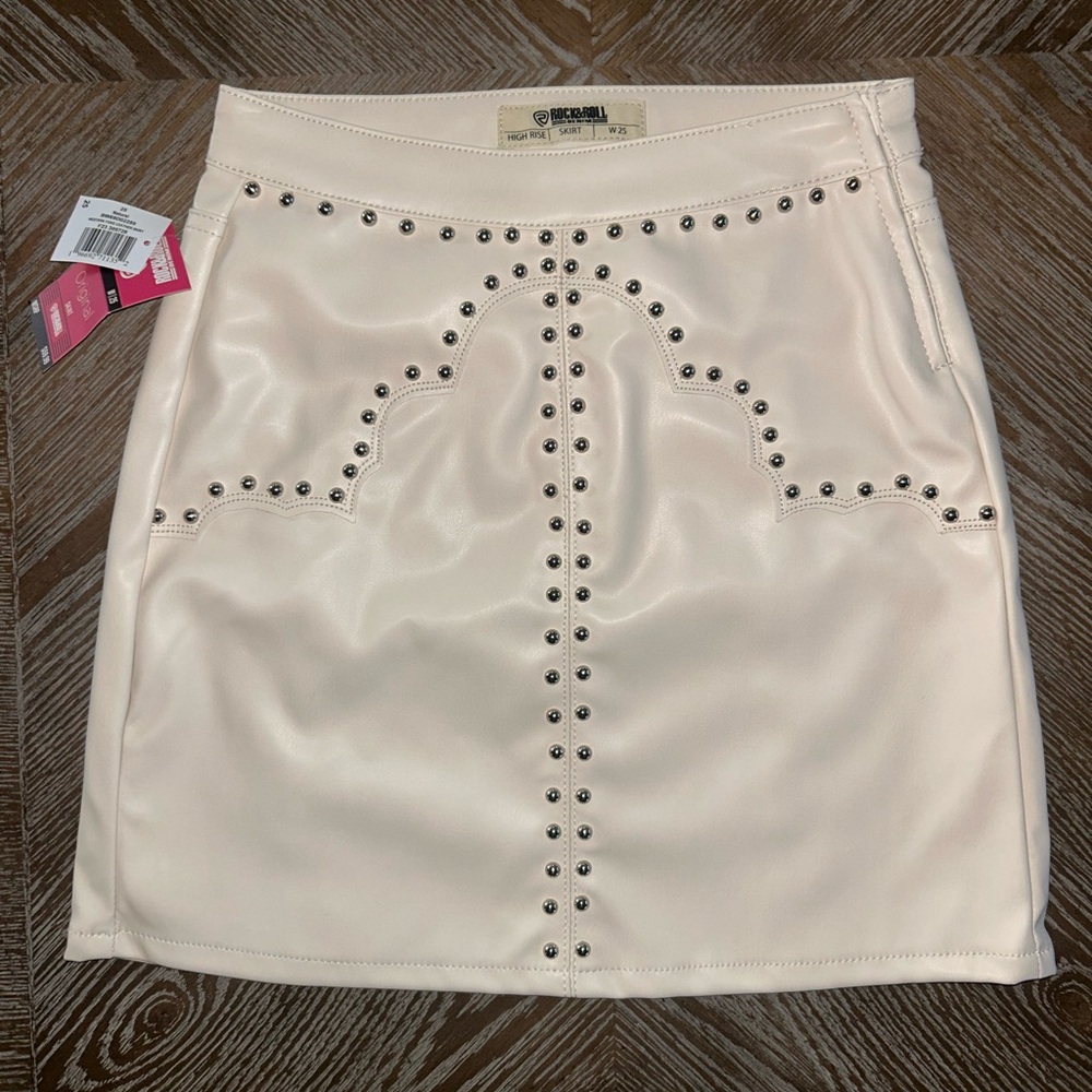 Rock & Roll Denim Studded Leather Skirt